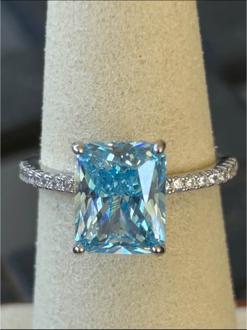 4 ct. Aquamarine Ring with Pave Band of Moissanite s7